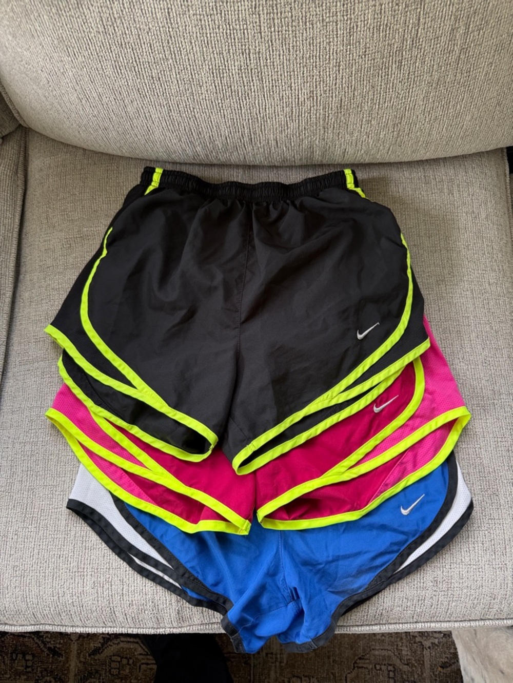 Nike Women's Running Shorts Trio - Black, Pink, Blue with Neon Trim